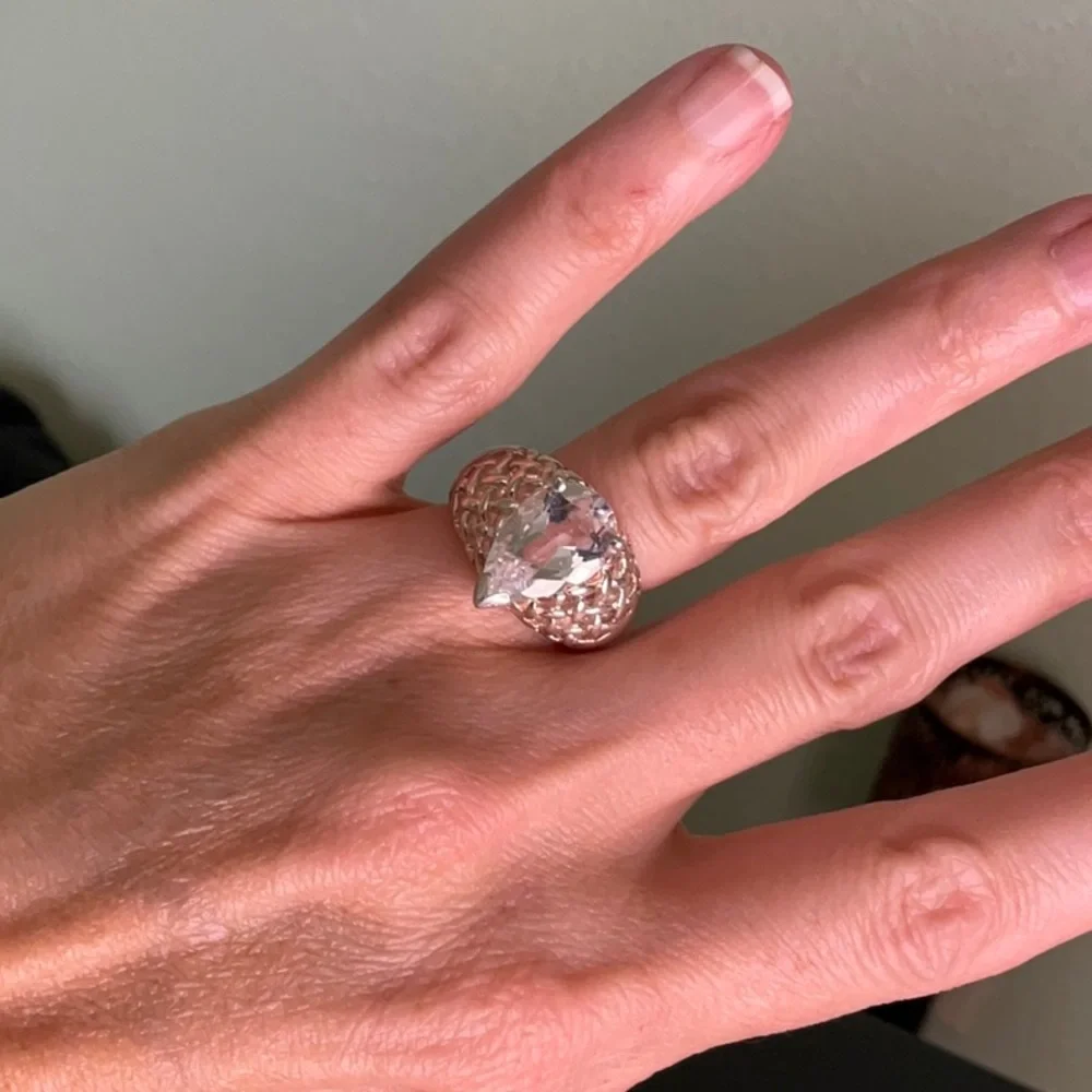 Cage Design Teardrop Sterling Silver CZ Ring - Picture 5 of 5